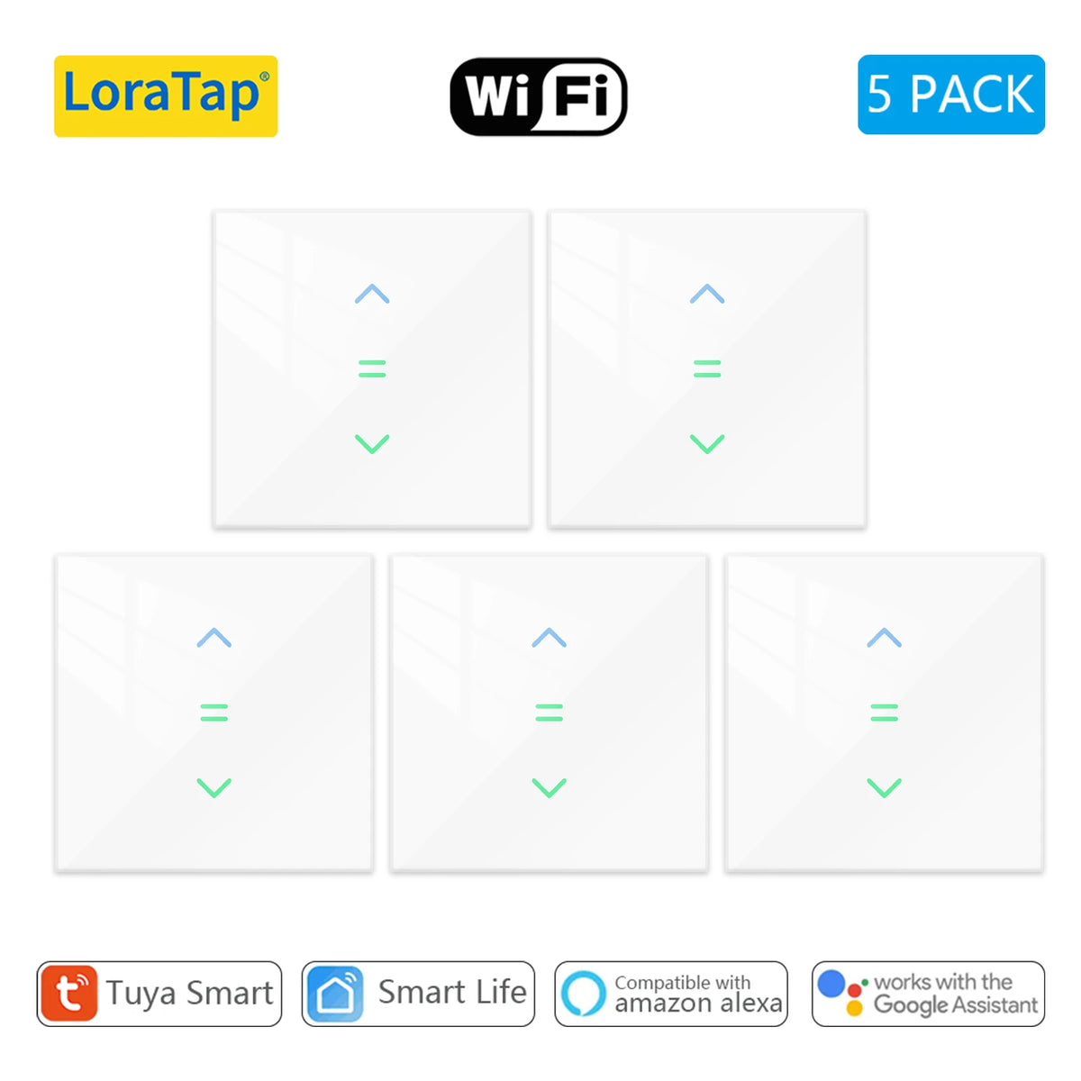 LoraTap Smart Roller Shutter Switch with Voice Control for Automatic Curtains White 5 Pack