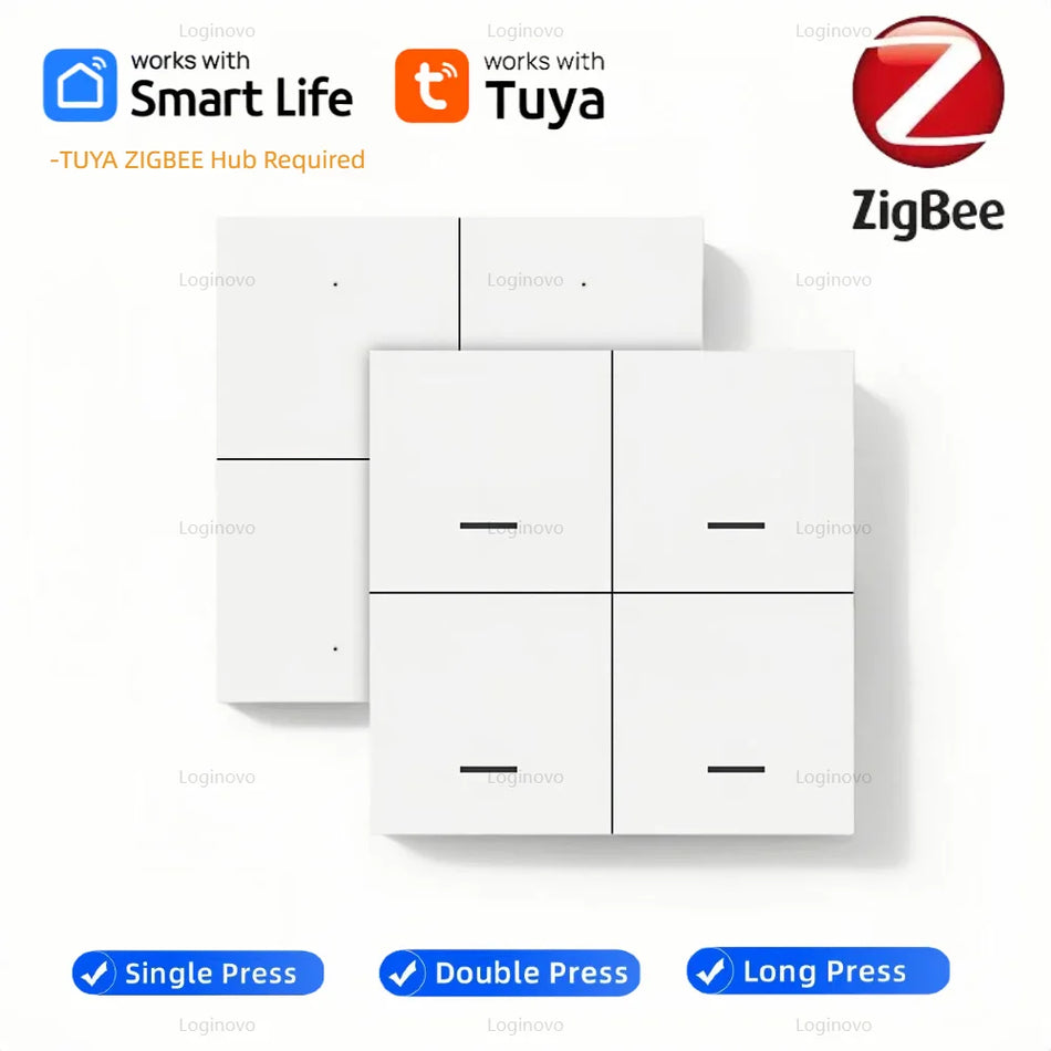 4-Gang ZigBee Scene Switch, 12 Scenes, Plastic, Battery Powered Wireless Button