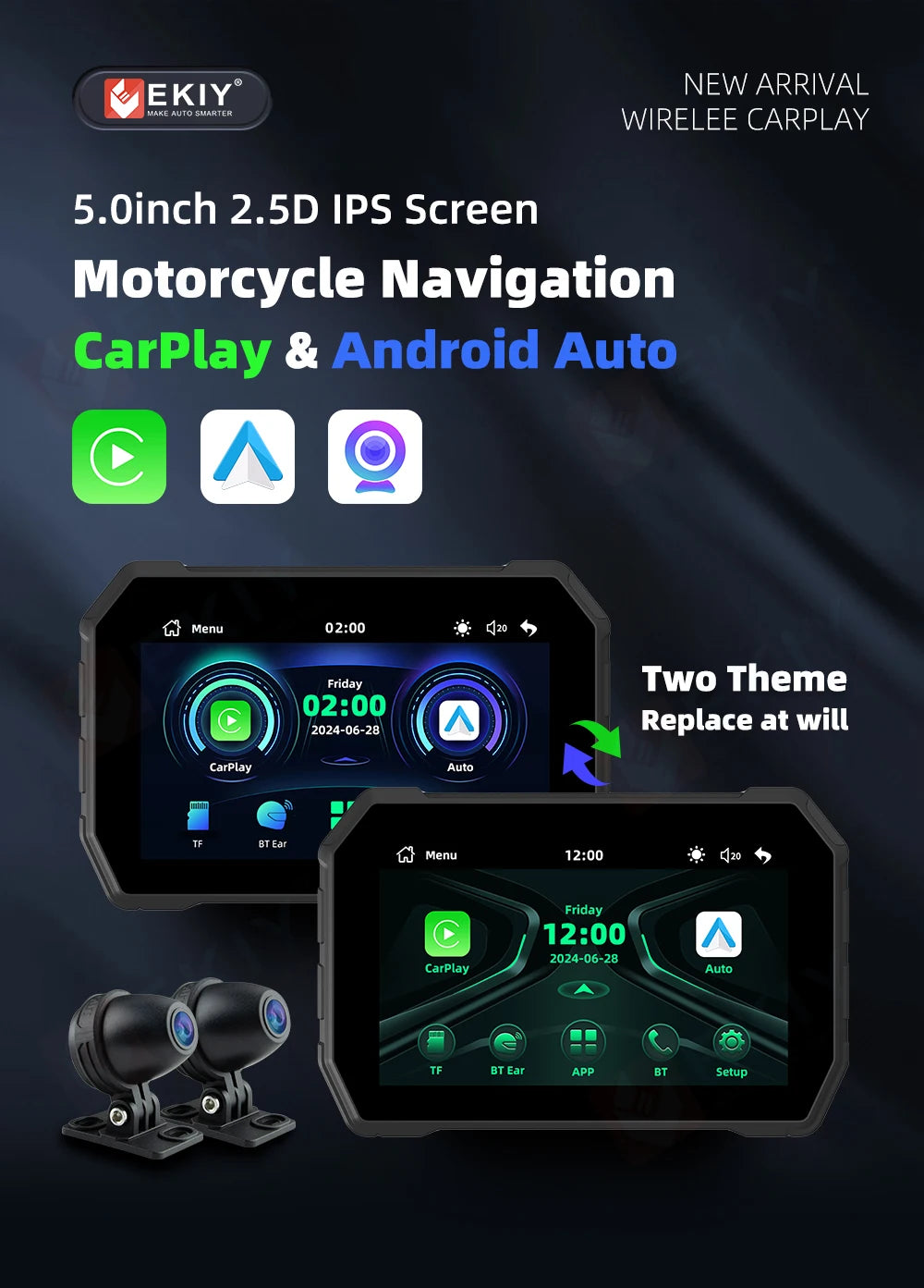 EKIY Carplay Display Screen &ndash; Wireless CarPlay and Android Auto Support