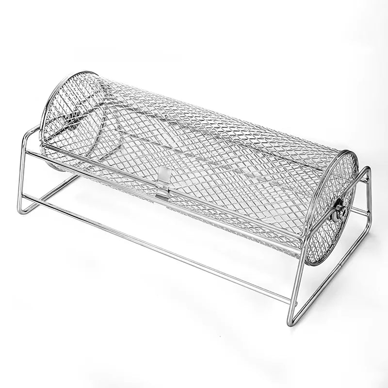 Stainless Steel Rolling BBQ Grill Basket &ndash; Versatile Rotisserie Tool Silver