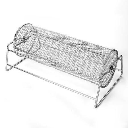Stainless Steel Rolling BBQ Grill Basket &ndash; Versatile Rotisserie Tool Silver