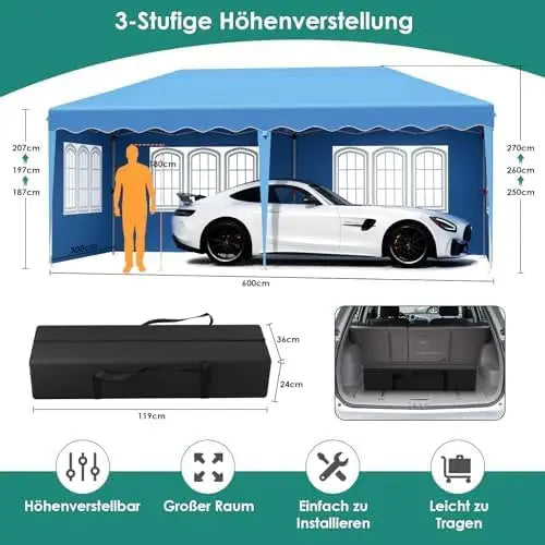 3x6m Αναδιπλούμενη Σκηνή Με 4 Πλευρικές Πάνελ Αδιάβροχη Εξωτερικού Χώρου