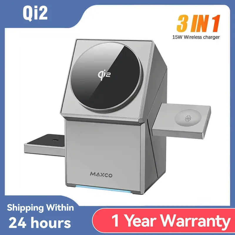 Încărcător Wireless Magnetic Qi2 3 în 1 pentru iPhone și Watch