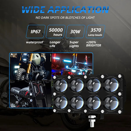 KEVANLY 6/8/10 LED Motorcycle Spotlights &ndash; Dual Color High Low Beam Fog Light