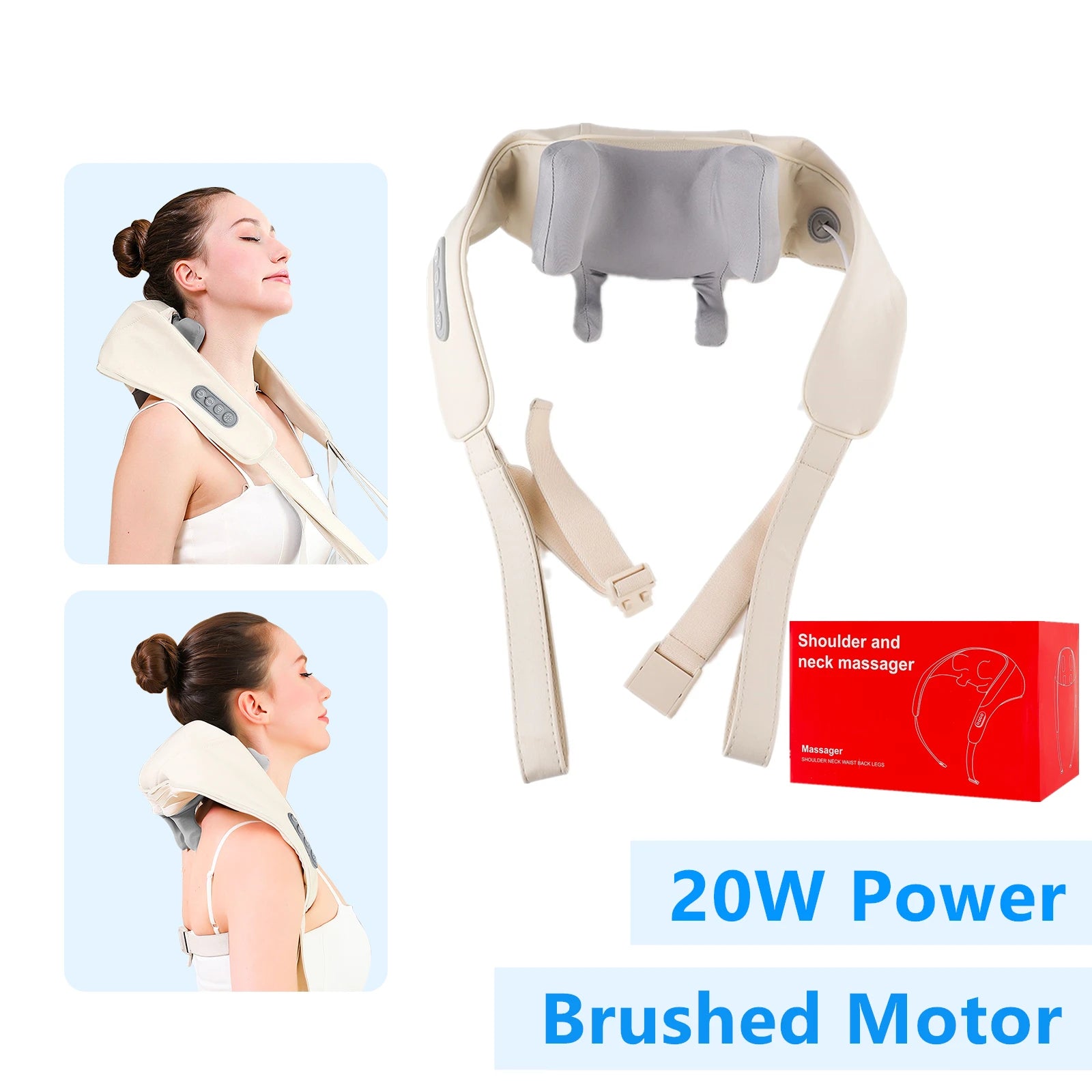Foreverlily 26W Brushless Motor Neck And Shoulder Massager &ndash; Wireless Kneading Relaxation 20W-White