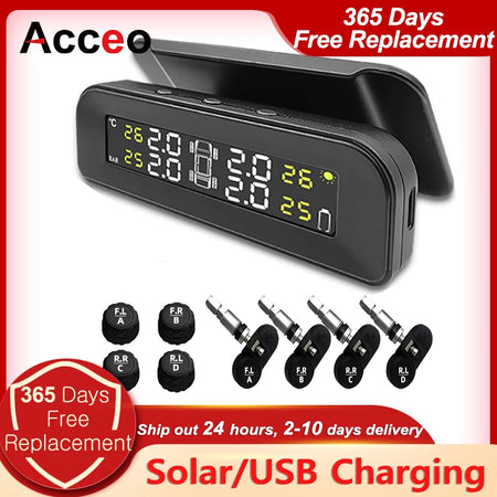 ACCEO Car TPMS - Solar Digital LCD Display Safety Alarm