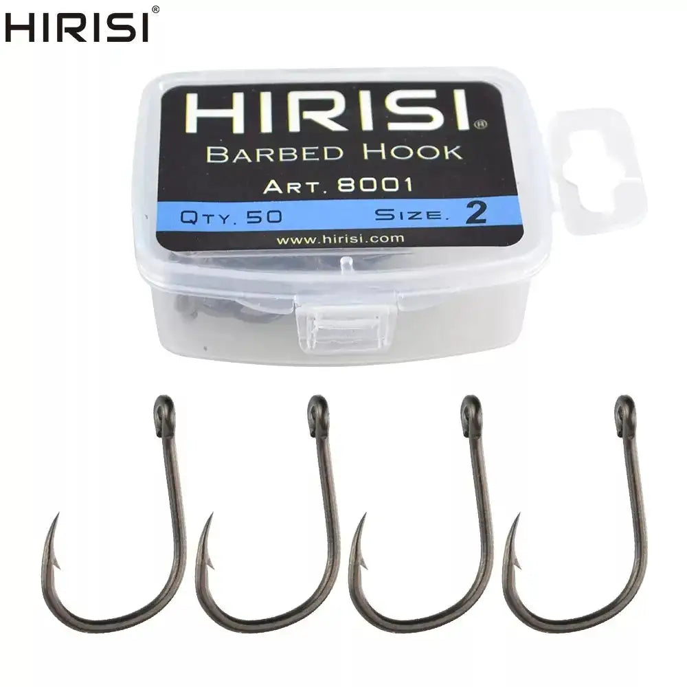 Hirisi 50pcs Barbed Carp Hooks Eye High Carbon Steel 8001 2