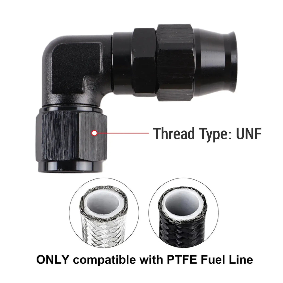 PIKBUK PTFE Oil Fuel Line Swivel Fitting 90 Degree Hose End Adaptor Assembly Kit AN4 6 8 10 Black by InterCyprus Trading Ltd