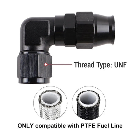 PIKBUK PTFE Oil Fuel Line Swivel Fitting 90 Degree Hose End Adaptor Assembly Kit AN4 6 8 10 Black by InterCyprus Trading Ltd