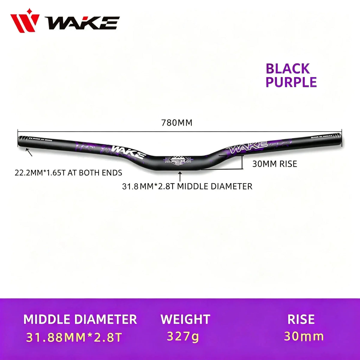 WAKE 30mm Riser Mountain Bike Handlebar 31.8mm*720/780mm Bicycle Handlebar Aluminum Alloy Bicycle Riser Bar Cycling Handle Bar by InterCyprus Trading Ltd