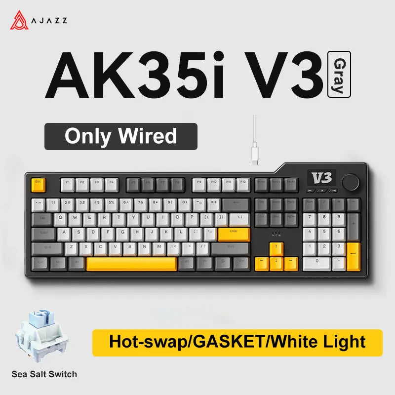 Ajazz AK35I V3 MAX Keyboard &ndash; Tri-Mode Connectivity Wired-Blue-Sea Salt