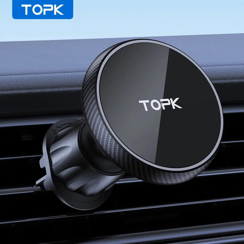 TOPK for Magsafe Car Phone Holder,Powerful Magnetism Premium Quality Single-Hand Operation Metal Hook Magnetic Car Phone Mount by InterCyprus Trading Ltd