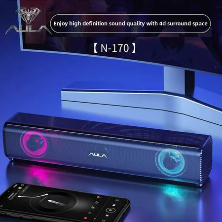 AULA N-170 Soundbar  Wired RGB Illuminated Computer Speaker with Powerful Subwoofer for PC TV 4D Surround Sound USB Multimedia