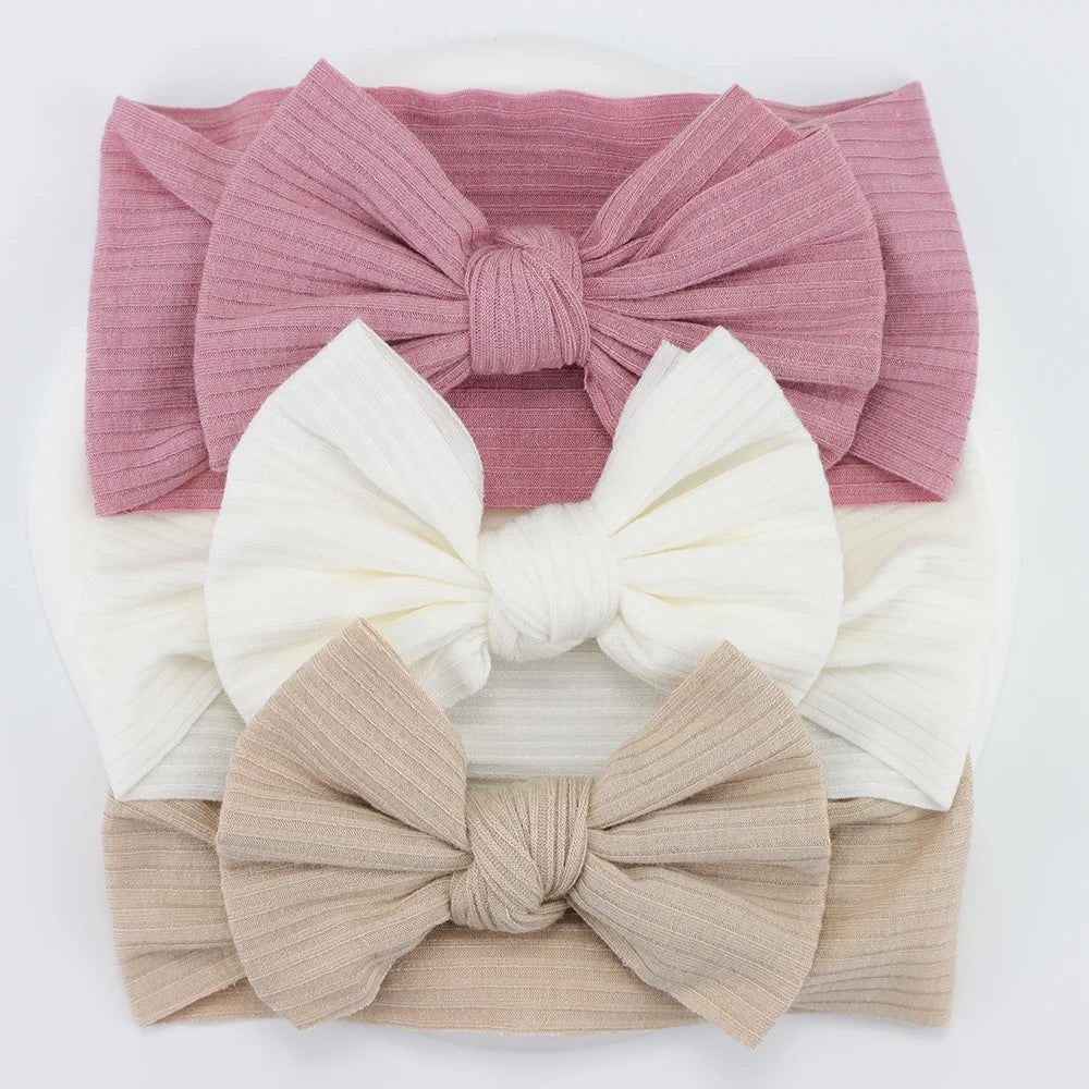 Knit Baby Headband Set - 3 Soft Nylon Bows for Infant Girls A3