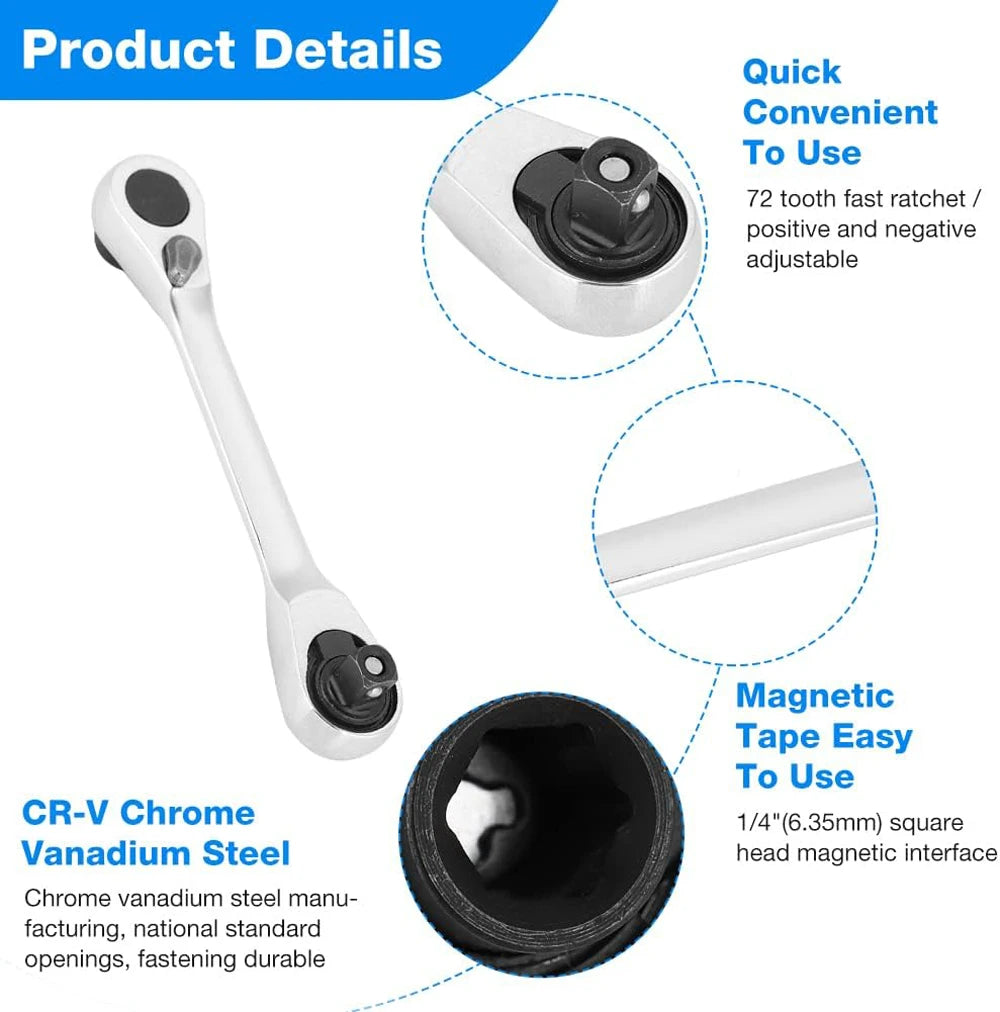 Mini Ratchet Wrench Double Ended Quick Socket | Hand Repair Tools