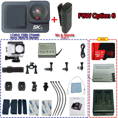 F6W Wireless Mic Action Camera &ndash; 5K Ultra High Definition with Dual Screen F6w Option 6 / Option Add Bag