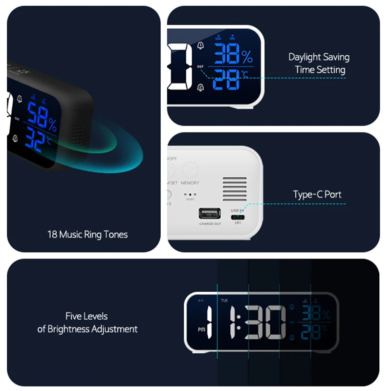 Niditon Dual Alarm Digital Clock with Temperature and Humidity Display
