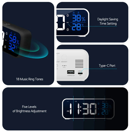 Niditon Dual Alarm Digital Clock with Temperature and Humidity Display