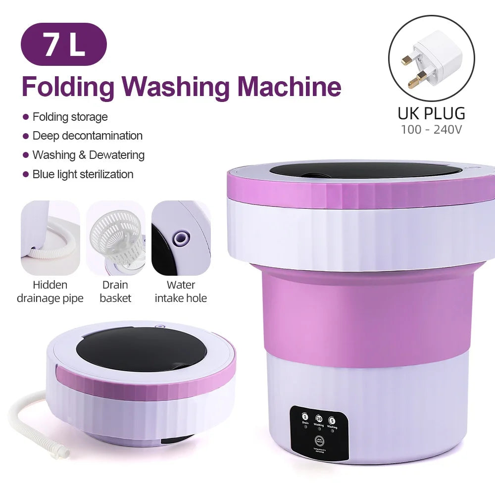 7L Portable Folding Washing Machine &ndash; Compact and Automatic Laundry Solution UK PLUG (220-240V)