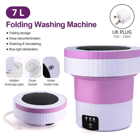 7L Portable Folding Washing Machine &ndash; Compact and Automatic Laundry Solution UK PLUG (220-240V)