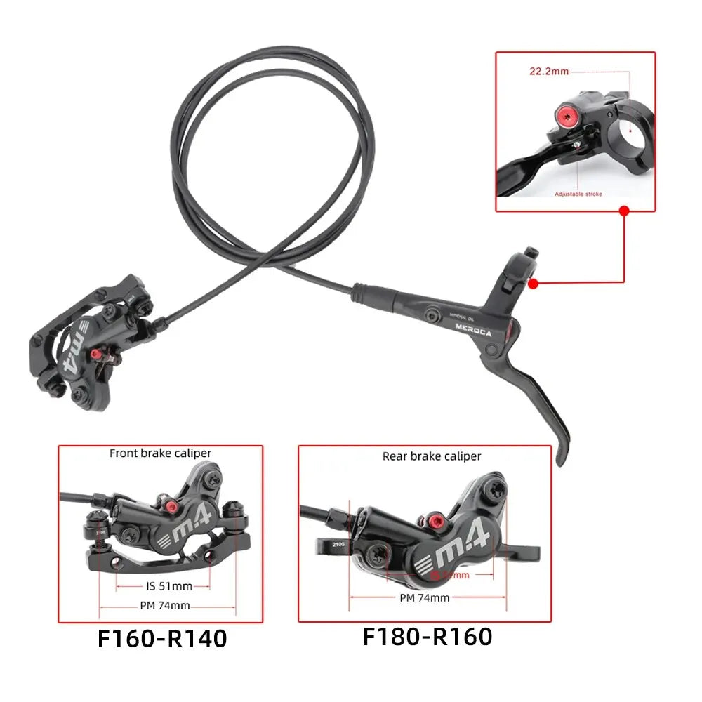 MEROCA 4-Piston MTB Hydraulic Brake Set &ndash; Aluminum Alloy