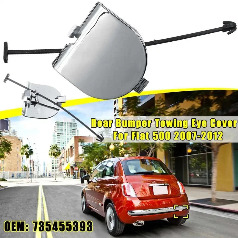 Fiat 500 Chrome Rear Tow Hook Cover Cap 2007-2012 Chrome Pack