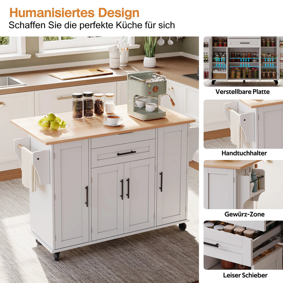 Mobile Kitchen Island 120x45cm Extendable To 70cm Drawer