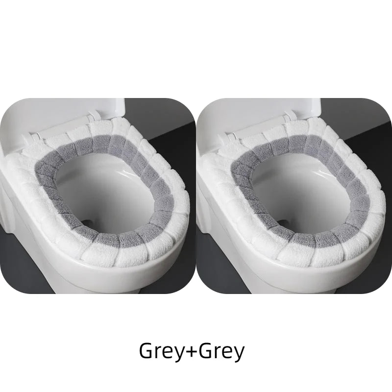 2856C Thickened Plush O-Type Warm Toilet Cushion &ndash; Cozy Grey 2PCS