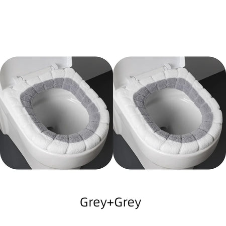 2856C Thickened Plush O-Type Warm Toilet Cushion &ndash; Cozy Grey 2PCS