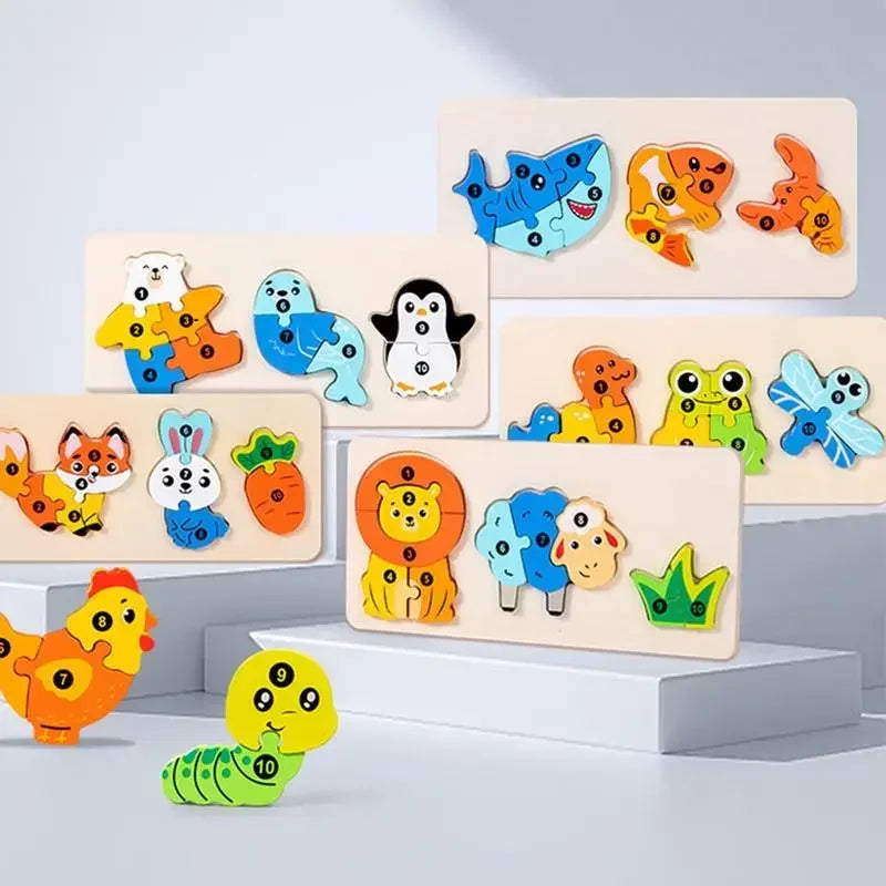 Wooden Food Chain Matching Puzzle Lion Bear &ndash; Educational