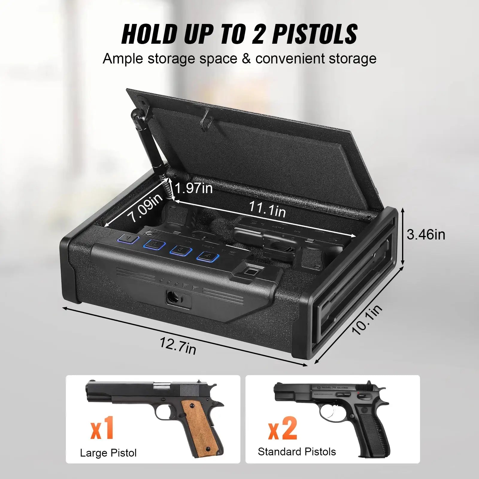 Steel Pistol Gun Safe 3 Way Quick Access Biometric