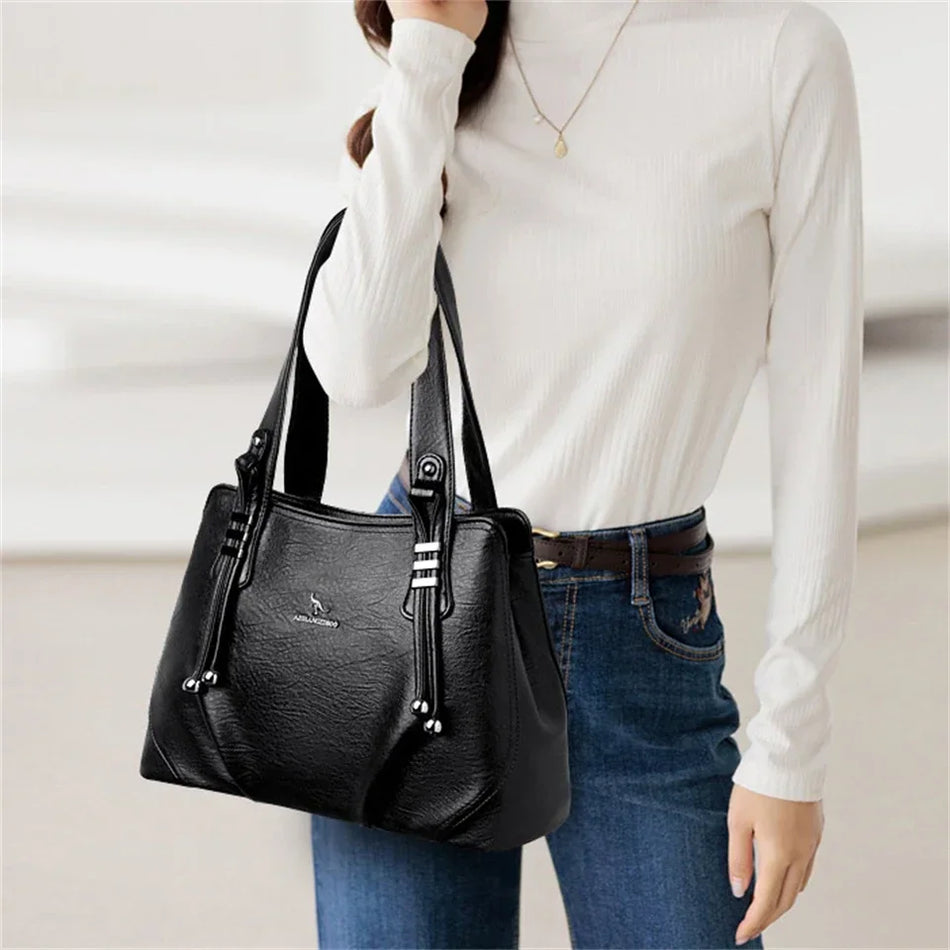 Borsa di Lusso in Pelle Sintetica Morbida per Donna, Borsa a Tracolla di Design con Tre Scomparti, Grande Capacità