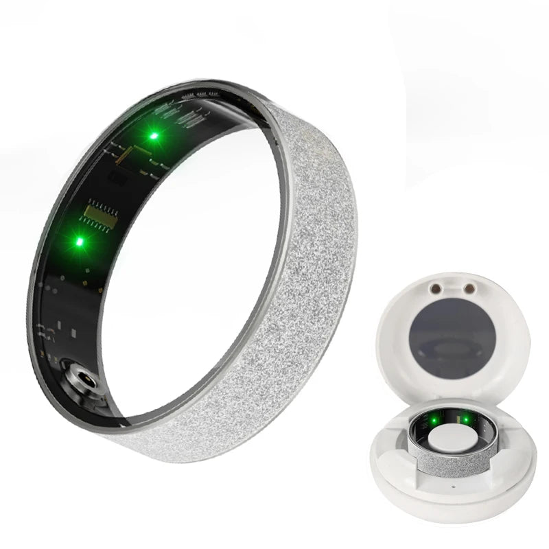 Smart Ring with Charging Case - Health &amp; Sleep Monitor, Waterproof, Multi-sport Mode Silver With Box / 8