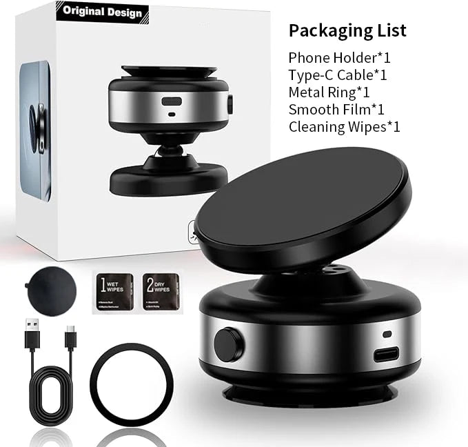 CrownQu Electric Vacuum Magnetic Car Mount Stand &ndash; 360 Degree Rotation with Strong Suction Cup Silvery