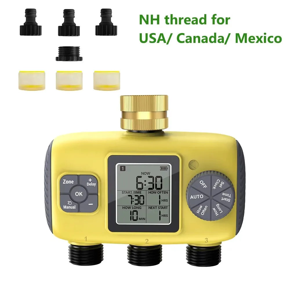 3-Outlet Automatic Water Timer &ndash; Smart Garden Irrigation NPT (US CA)