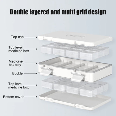 Weekly 3-Times-a-Day Pill Organizer, Double-Sided Travel Case for Vitamins &amp; Medications, Large Capacity 7-Day Medicine Container