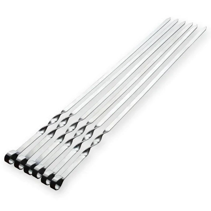 55cm Stainless Steel BBQ Skewers with Wooden Handle (6 Pack) 6PCS-45CM 45CM