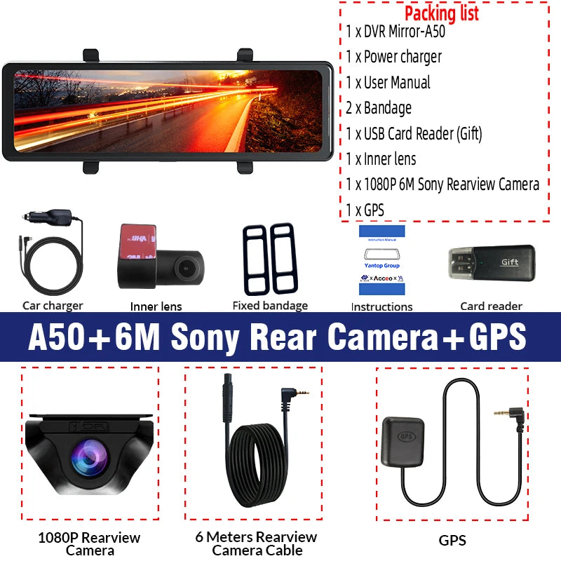Dashcam Aceeo 2K GPS 11.2 Mirror &ndash; Night Vision 3 Camera A50-6M RC-GPS / 64G