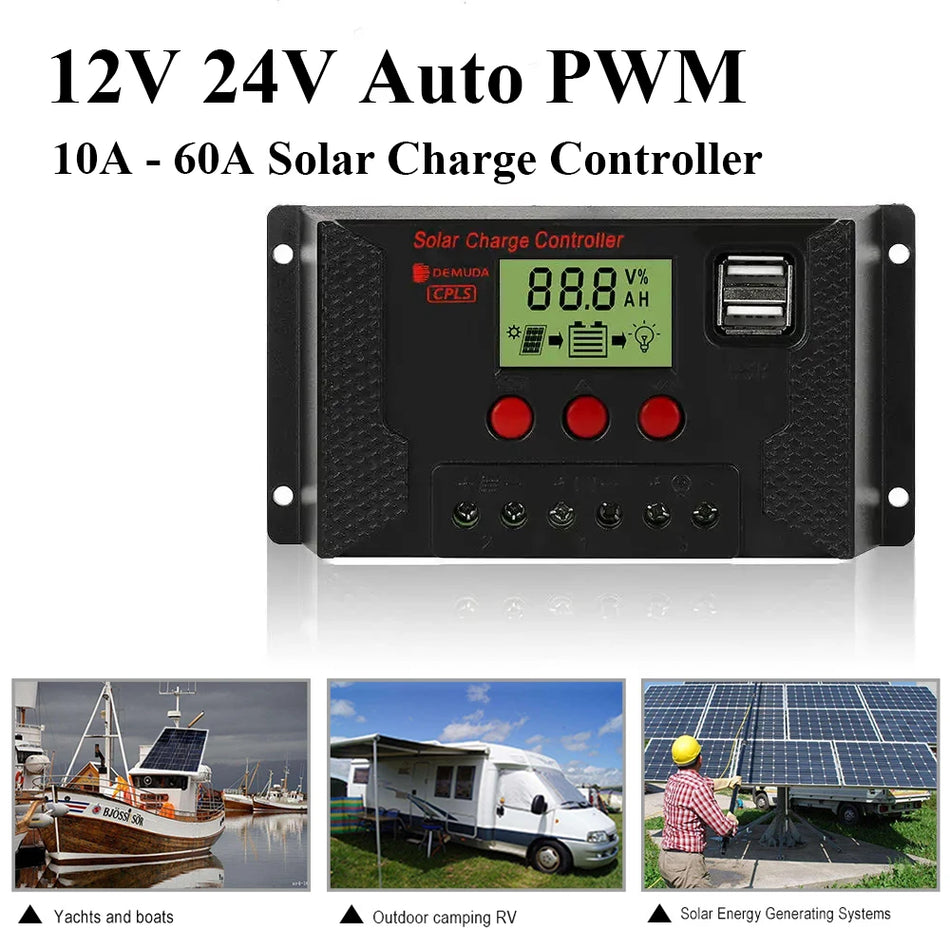 PWM Solar Charge Controller 12V 24V Auto, 60A, 1500W