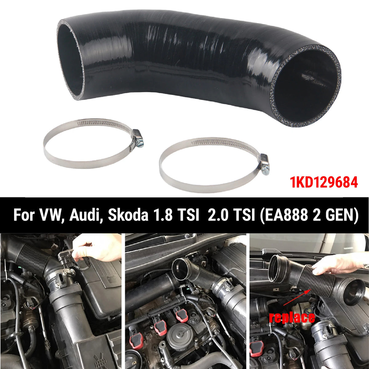 Silicone Air Intake Hose For Audi A3 VW Golf Mk5 Beetle EA888 by InterCyprus Trading Ltd