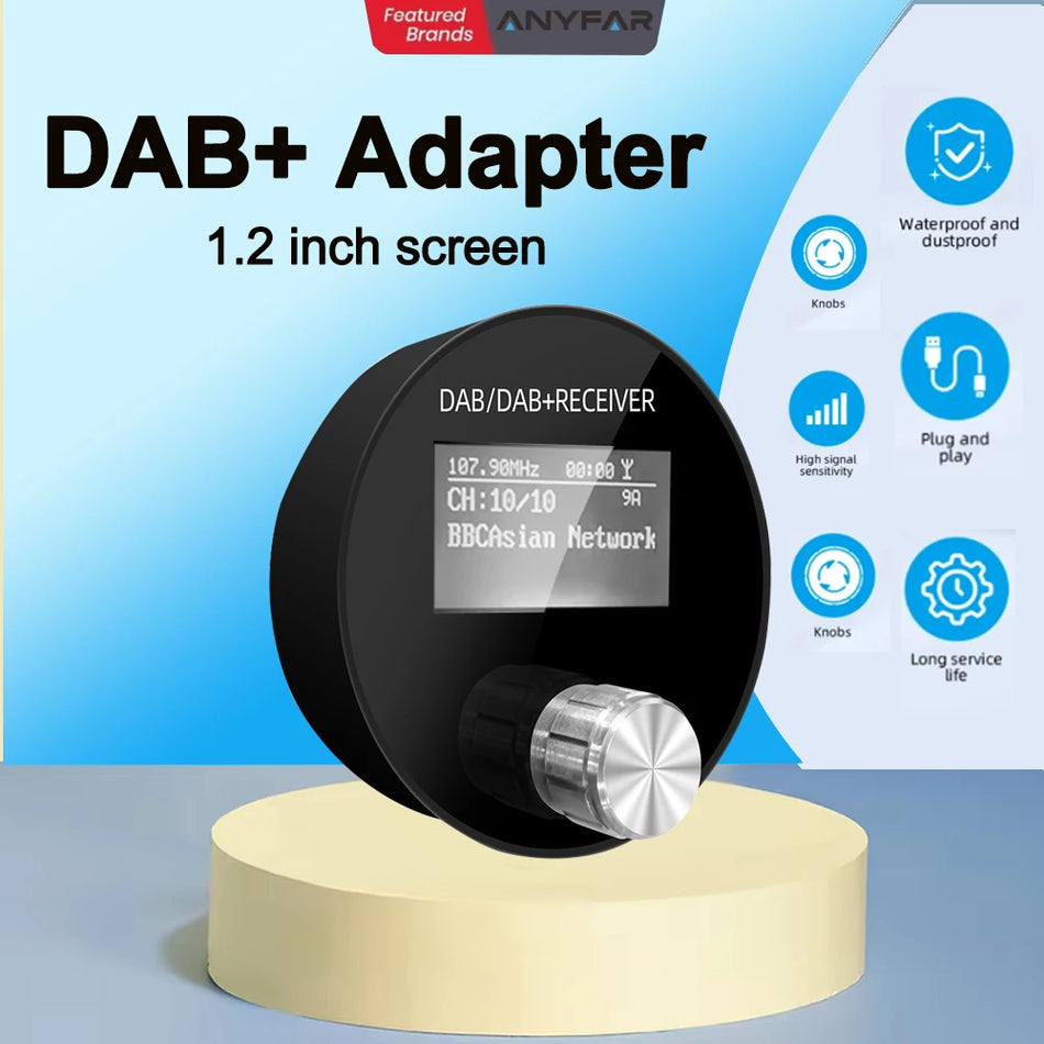Automobilinis DAB/DAB+ radijo adapteris su FM siųstuvu ir neribotais išankstiniais nustatymais