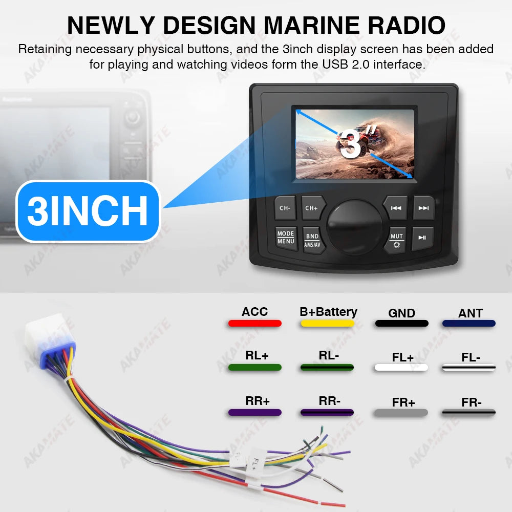 Marine Radio MP5 Boat Stereo &ndash; Waterproof Bluetooth 3Inch