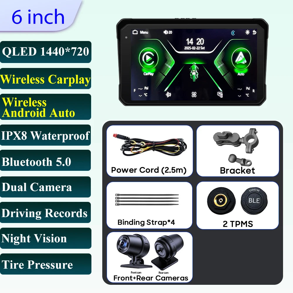 5 Inch Motorcycle Navigation GPS &ndash; IPX7 Waterproof with HD Recording 6in Screen-TPMS-DVR