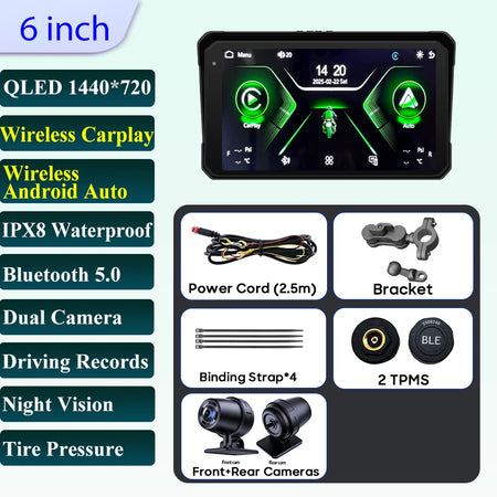 5 Inch Motorcycle Navigation GPS &ndash; IPX7 Waterproof with HD Recording 6in Screen-TPMS-DVR