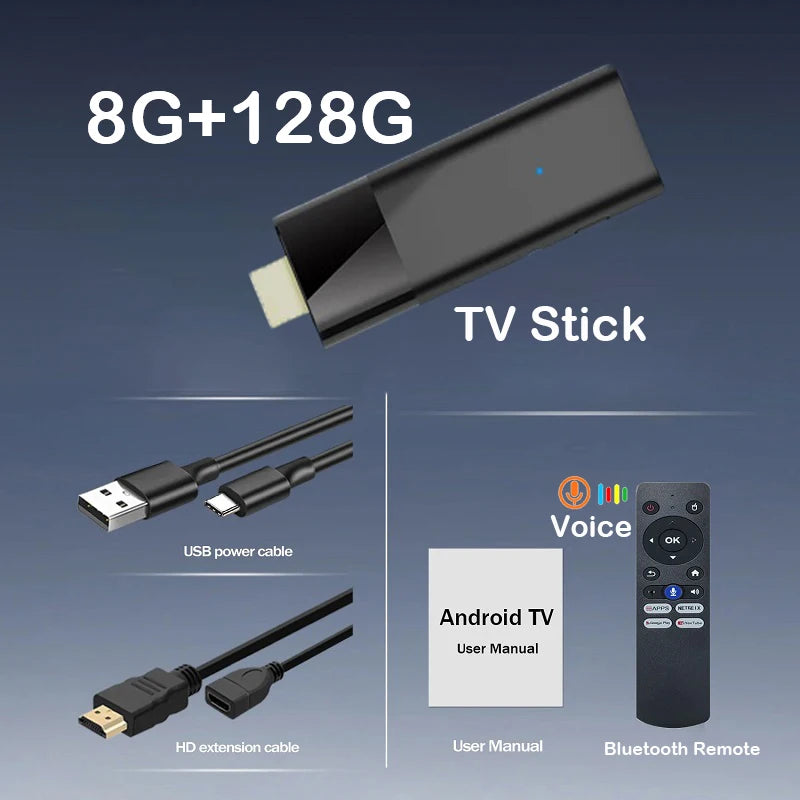 Mini Q12 8K Android TV Stick | Android 14 | Dual WiFi | Voice Remote 8G 128G Voice Remote