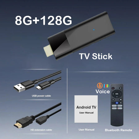 Mini Q12 8K Android TV Stick | Android 14 | Dual WiFi | Voice Remote 8G 128G Voice Remote
