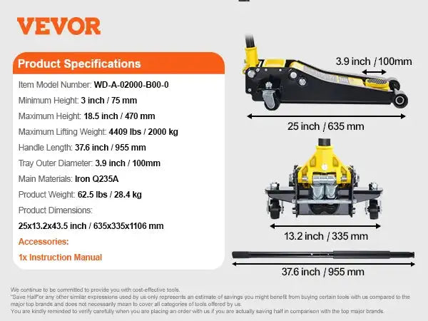2 Ton Low Profile Floor Jack &ndash; Quick Lift Pump 2T Dual / france