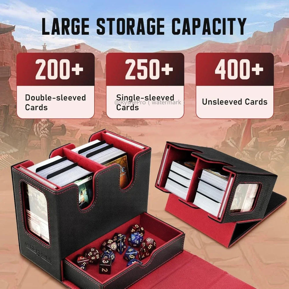 Waterproof Card Storage Box Holds 200+ Cards with 4 Dividers and 2 Toploaders