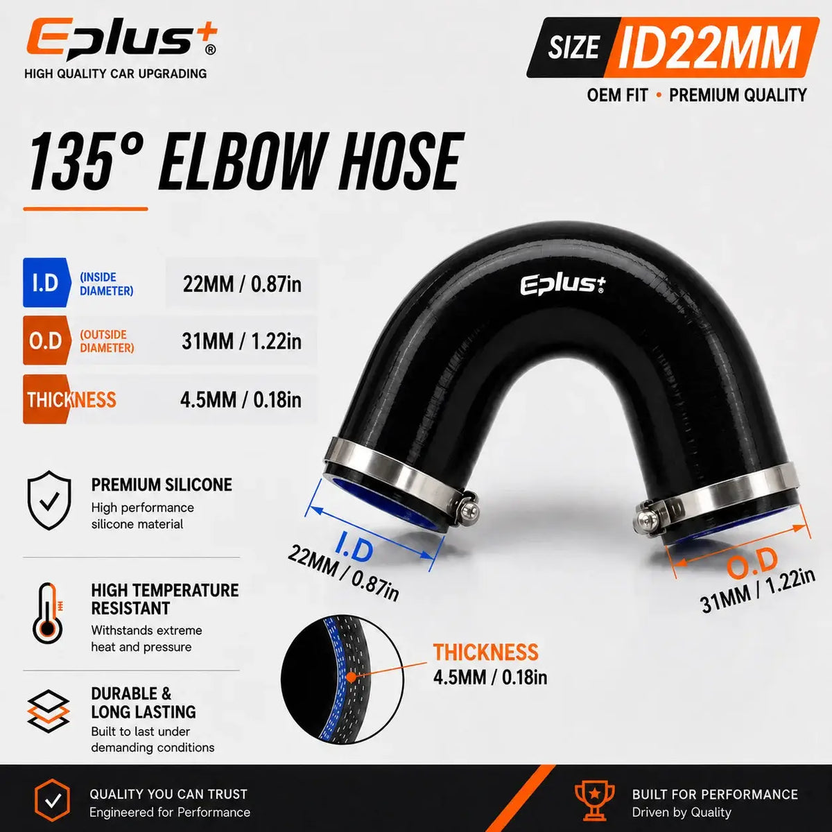 EPLUS Black 135° V-Shaped Silicone Hose 4-Ply Reinforced Universal Air Intake Turbo Intercooler Pipe Coupler by InterCyprus Trading Ltd