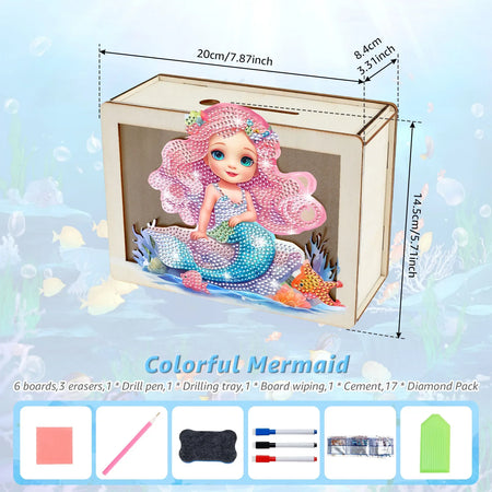 DIY Mermaid/Unicorn Wooden Piggy Bank with Diamond Painting &amp; Savings Goals